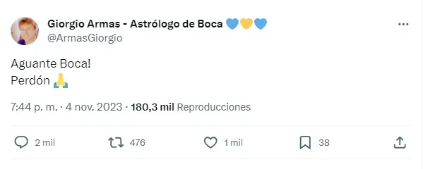 Tuit del astrólogo Giorgio Armas.