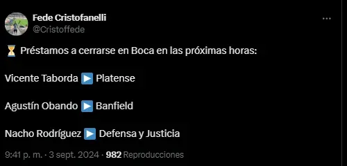 Taborda, Obando y Nacho Rodríguez se van a préstamo.