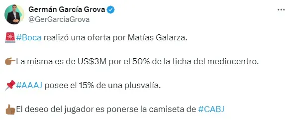 Posteo de Germán García Grova.