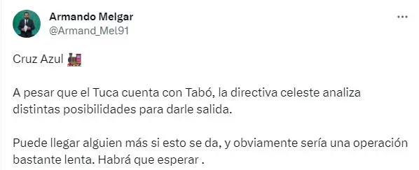 Christian Tabó aún podría salir de Cruz Azul (Twitter)