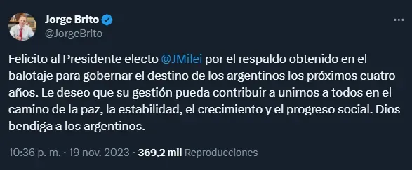 El texto que escribió el presidente de River en sus redes sociales.