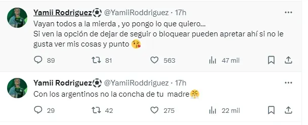 Tuits de Yamila Rodríguez.