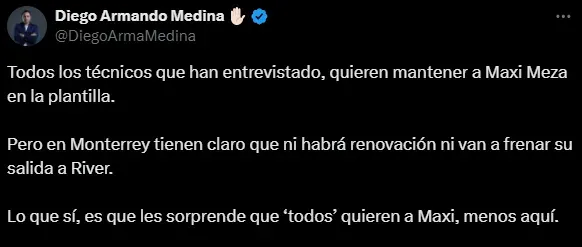 Maxi Meza está prácticamente vendido a River. [Foto Redes Sociales]