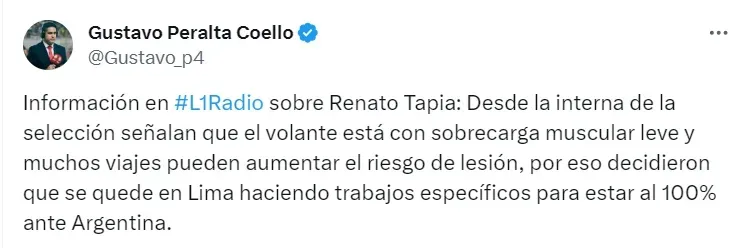 ¿Renato Tapia está lesionado en la Selección Peruana? | Créditos: Gustavo Peralta.