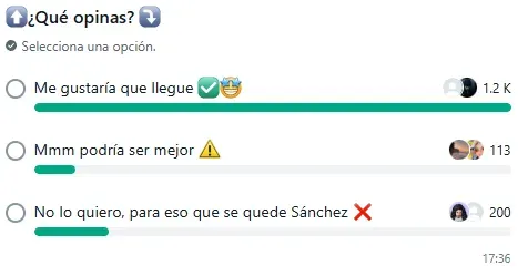 Encuesta sobre Gabriel Milito en el WhatsApp de Vamos Azul.