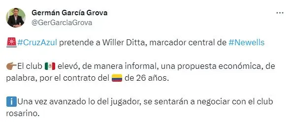 La estrategia de Cruz Azul para fichar a Willer Ditta (Twitter)