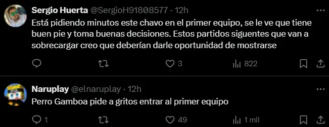 La afición pide más minutos para Gamboa. (X)