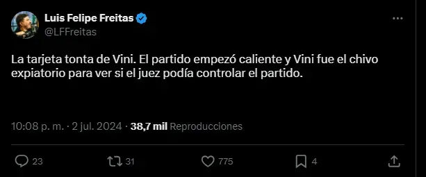 ¿Fue merecida la amarilla o el árbitro usó a Vinícius de chivo expiatorio?