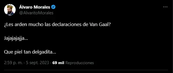 Morales sobre las palabras de Van Gaal contra Messi (Foto: X / @AlvaritoMorales)