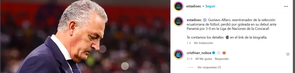 Así fue el comentario de Cristhian Noboa a la derrota de Gustavo Alfaro. (Captura de pantalla: @estadioec)