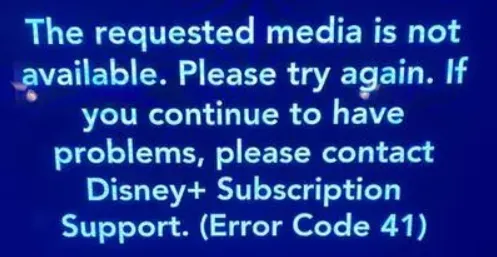 Esta es la notificación sobre el error 41 que puede aparecer en tu dispositivo, al momento de tratar de ver Disney+. Imagen: Depor.