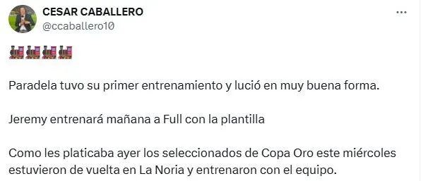 La impresión que dejó José Paradela en su primer entrenamiento (X)