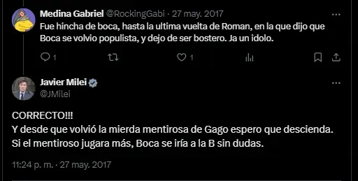 Milei deseó el descenso de Boca.