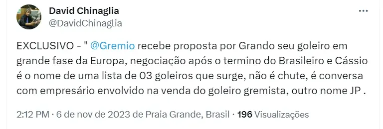 Cássio é alvo do Grêmio