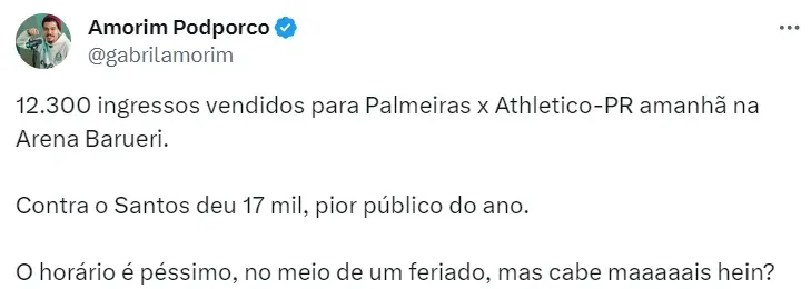 Amorim Podporco on X: Jogo de amanhã entre Athletico-PR e