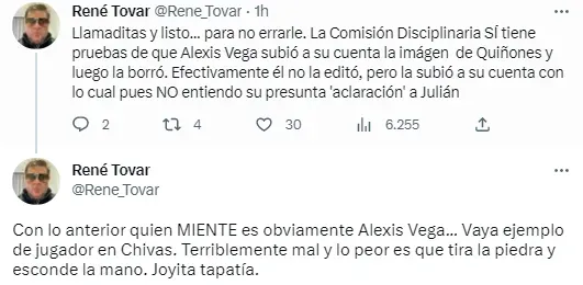 ¿Alexis Vega mintió sobre la publicación con Julián Quiñones? (@Rene_Tovar)