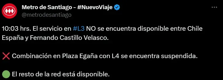 Anuncio de Metro vía Twitter