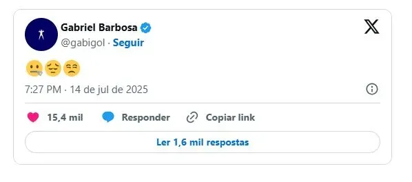 Postagem feita por Gabigol logo após Mengo cancelar negociação de Matheus Gonçalves –  Reprodução X