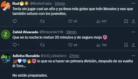 Reacción de la afición al gol del Toro Fernández. (X)