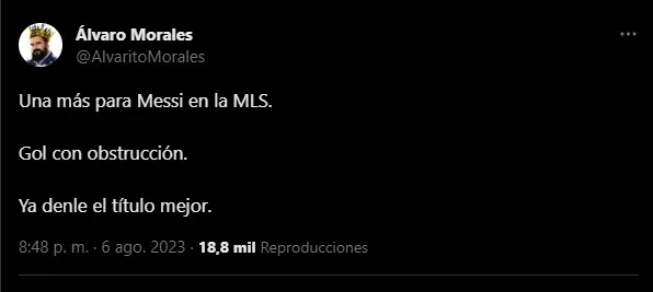 Morales reacciona al gol de Messi (Foto: Twitter @AlvaritoMorales)