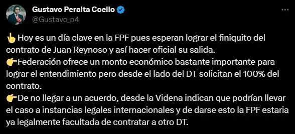 Selección Peruana hoy termina el contrato de Juan Reynoso. (Foto: Twitter).