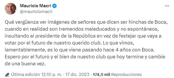 Tuit de Mauricio Macri.