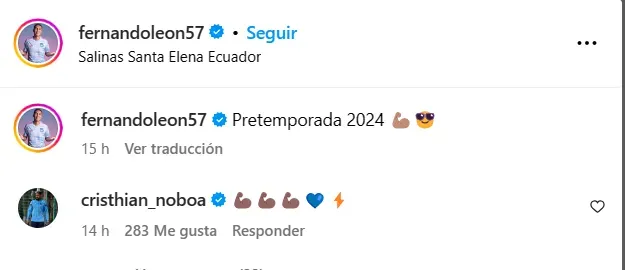 Este fue el comentario de Cristhian Noboa en la publicación de Luis Fernando León. (Captura de pantalla: @fernandoleon57)