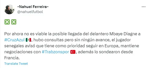 Información de Nahuel Ferreira (TW)