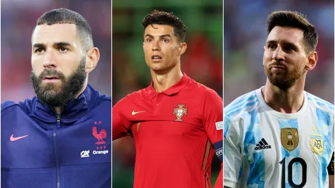 Fotos: (Christian Hofer/Getty Images/Carlos Rodrigues/Getty Images/	Juan Manuel Serrano Arce/Getty Images) – Benzema, Cristiano Ronaldo e Messi são alguns exemplo que podem fazer sua última Copa do Mundo no Catar
