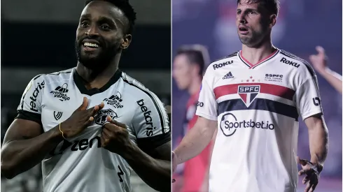 Fotos: (Thiago Ribeiro/AGIF/Ettore Chiereguini/AGIF) - Mendoza, do Ceará, superou Calleri, do São Paulo, em participações diretas em gols do time no Brasileirão