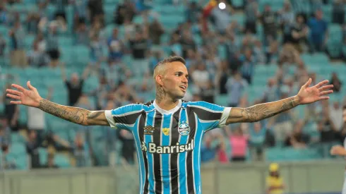 RS – Porto Alegre – 31/01/2019 – Gauchao 2019, Gremio x Sao Luiz – Luan jogador do Gremio comemora seu gol durante partida contra o Sao Luiz no estadio Arena do Gremio pelo campeonato Estadual 2019. Foto: Lucas Sabino/AGIF
