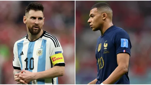 Fotos: (Lars Baron/Getty Images/Dan Mullan/Getty Images) – Messi e Mbappé disputam a taça da Copa do Mundo neste domingo (18)
