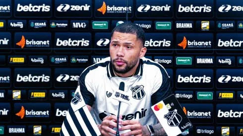 Foto: (Marcelo Vidal/Ceará SC) – Vitor Gabriel concedeu entrevista coletiva no Ceará nesta segunda (9)
