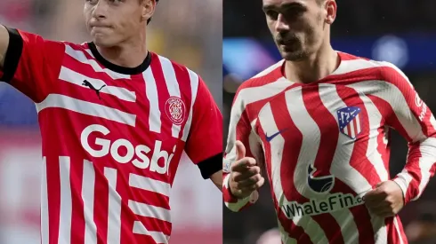 Alex Caparros/Gonzalo Arroyo Moreno/Getty Images- Roro Riquelme (Girona) e Griezmann (Atlético de Madrid)