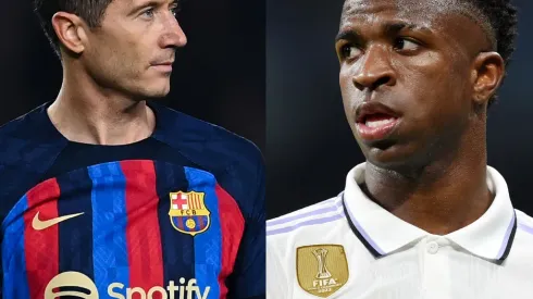 David Ramos/Denis Doyle/ Getty Images- Lewandowski (Barcelona) e Vinícius Jr. (Real Madrid)
