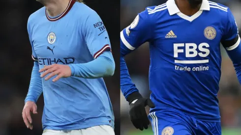 Clive Brunskill/Michael Regan/ Getty Images- Haaland (Manchester City) e Iheanacho (Leicester City)