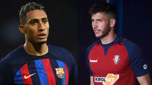 David Ramos/Juan Manuel Serrano Arce/Getty Images- Raphinha (Barcelona) e David García (Osasuna)