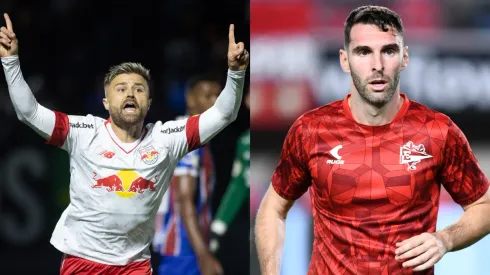 Diogo Reis/AGIF/Rodrigo Valle/Getty Images- Eduardo Sasha (RB Bragantino) e Boselli (Estudiantes)