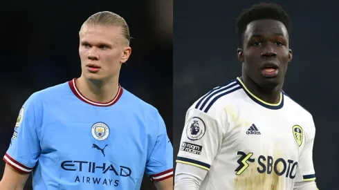 Gareth Copley/Michael Regan/ Getty Images- Erling Haaland (Manchester City) e Wilfried Gnonto (Leeds).
