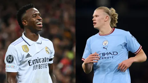 Catherine Ivill/Michael Regan/ Getty Images- Vinícius Jr. (Real Madrid) e  Erling Haaland (Manchester City)
