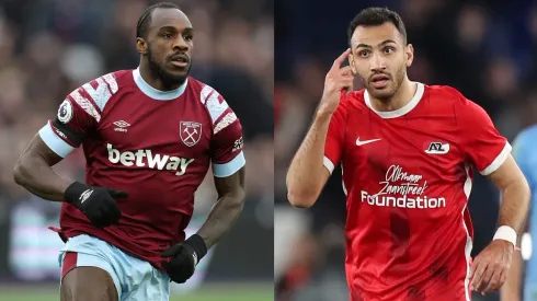 Julian Finney/Paolo Bruno/ Getty Images- Michail Antônio (West Ham) e Evangelos Pavlidis (AZ).
