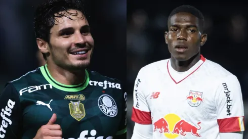 Ettore Chiereguini/Diogo Reis/AGIF- Raphael Veiga (Palmeiras) e Henry Mosquera (Bragantino).