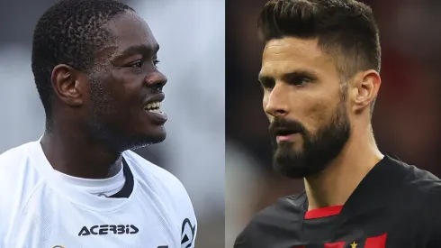 Gabriele Maltinti/Alex Grimm/Getty Images- Gyasi (Spezia) e Giroud (Milan).