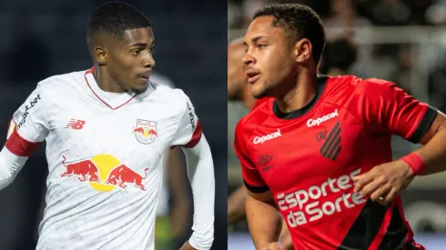 Diogo Reis/Fernando Moreno/AGIF- Bruninho (Bragantino) e Vitor Roque (Athletico).