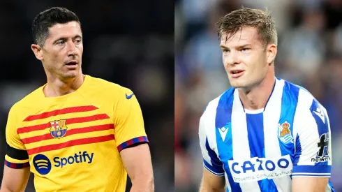 David Ramos/Juan Manuel Serrano Arce/ Getty Images- Lewandowski (Barcelona) e Sorloth (Real Sociedad).