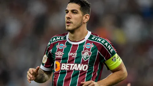 RJ – RIO DE JANEIRO – 13/05/2023 – BRASILEIRO A 2023, FLUMINENSE X CUIABA – Nino jogador do Fluminense comemora seu gol durante partida contra o Cuiaba no estadio Maracana pelo campeonato BRASILEIRO A 2023. Foto: Thiago Ribeiro/AGIF
