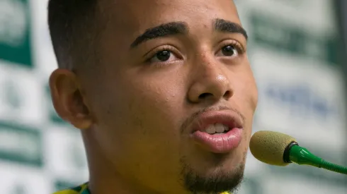 tacante Gabriel Jesus durante coletiva de imprensa do Palmeiras no CT Academia de Futebol – Barra Funda. Foto: Daniel Vorley/AGIF.
