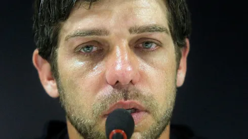 Juninho durante coletiva de imprensa em Sao Januario, o jogador anunciou sua aposentadoria no futebol. Foto: Wagner Meier/AGIF
