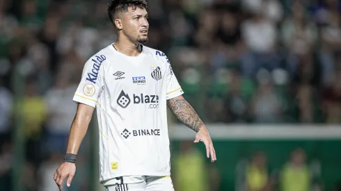 Marcos Leonardo  jogador do Santos durante partida contra o Goias no estadio Serrinha pelo campeonato Brasileiro A 2023. Foto: Heber Gomes/AGIF
