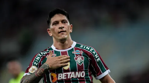 Cano jogador do Fluminense comemora seu gol durante partida contra o Sao Paulo no estadio Maracana pelo campeonato Brasileiro A 2023. Foto: Thiago Ribeiro/AGIF
